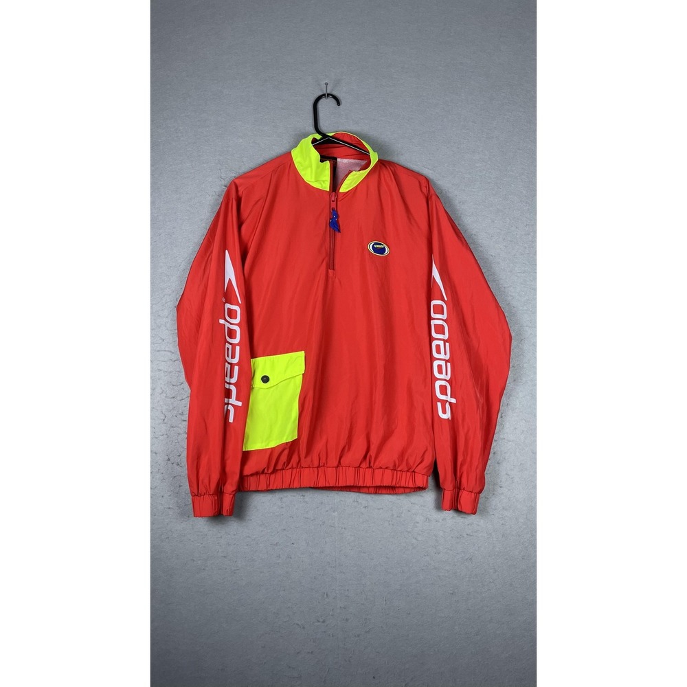 Speedo Forever 21 Pullover Mens Small Red Neon Quarter Zip Windbreaker‎ Jacket